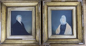 19th century English School, pair of watercolour on paper, miniature portraits of a lady and