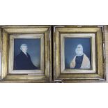 19th century English School, pair of watercolour on paper, miniature portraits of a lady and
