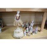A Continental jointed porcelain figure of a ballerina on stand, a late Meissen figure of a dancer