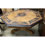 A Victorian marquetry inlaid octagonal walnut centre table, width 132cm height 74cm