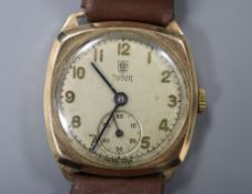 A gentleman's 1940's 9ct gold Tudor manual wind wrist watch, with case back inscription, on