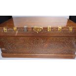 A large Indian brass inlaid teak vanity box, late 19th century, with fitted interior, 54.5cm wide