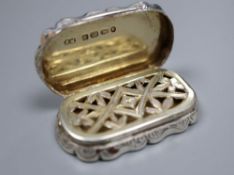 A Victorian silver shaped oval vinaigrette, engraved with the Scott Monument, Frederick Marsden,