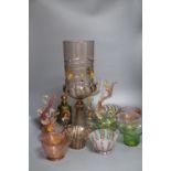 A Bohemian green and gilt glass scent bottle, a large German glass 'chalice' form vase with gilt