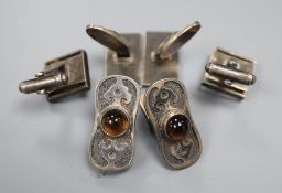 Three pairs of silver cufflinks including a 1970's pair by Georg Jensen Ltd, design no.109.