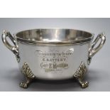 A Victorian Royal Horse Artillery silver plated presentation sauce tureen, circular, two-handled, '