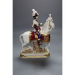 A Sitzendorf equestrian group 'Garde Imperiale', height 28cm