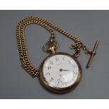 A gold plated pocket watch and a 9ct albert, albert gross 15.9 grams.CONDITION: The watch is is