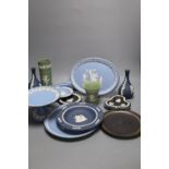 A group of modern Wedgwood jasper dishes and vases, largest 25cm