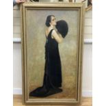 A. Carotti, oil on canvas, Full length portrait of a lady holding a feather fan, signed and dated