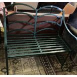 A painted wrought iron garden bench, width 102cm, depth 49cm, height 96cm