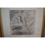 Douglas Ettridge (1927-2009), pencil drawing, Spitfire amongst clouds, Studio stamp verso, 23 x