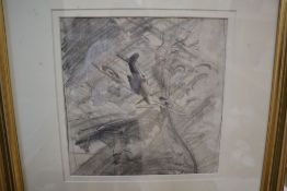 Douglas Ettridge (1927-2009), pencil drawing, Spitfire amongst clouds, Studio stamp verso, 23 x