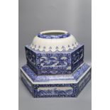 Two Japanese blue and white Arita porcelain hexagonal plinth bases, c.1900, largest 41cm wide
