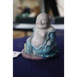 A Chinese enamelled biscuit 'Budai' joss-stick holder, 8cm