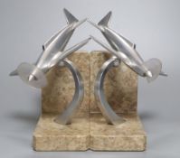 A pair of Art Deco style aluminium low-wing monoplane bookends, 19cm high
