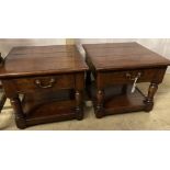 A pair of 18th century style oak square topped lamp tables, width 59cm, depth 59cm, height 50cm
