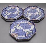 A set of six Imari octagonal dishes, Meiji period, painted in underglaze blue with enamels, 21cm