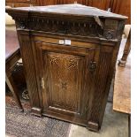 A late 18th century inlaid oak hanging corner cupboard, width 77cm depth 43cm height 108cm