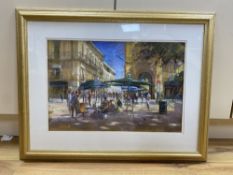 John Patchett (1946-), pastel, Street Hawkers outside St John's Cathedral, Malta, signed, 33 x 50cm