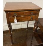 A Regency mahogany two drawer work table, fitted two small drawers, width 48cm, depth 40cm, height