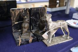 An Elkington & Co plated model of a Great Dane, and a pair of Art Deco bronze and marble 'owl'