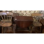 A pair of 19th century child's beech Windsor elbow chairs and an oak drop flap coffee table (3)