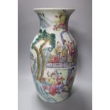 A Chinese porcelain baluster vase, painted with figures in famille rose enamels, height 39cm