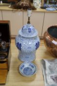 A Chinese blue and white 'shuangxi' lamp, 20th century and an 18th century Chinese blue and white