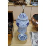A Chinese blue and white 'shuangxi' lamp, 20th century and an 18th century Chinese blue and white