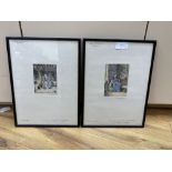 After J.F. Millet, pair of coloured etchings, La Lecon de Lecture and La Bouillie, overall 37 x