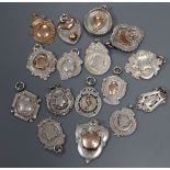 Fifteen assorted silver medallions (133 grams) and a 9ct gold medal (6.5grams).