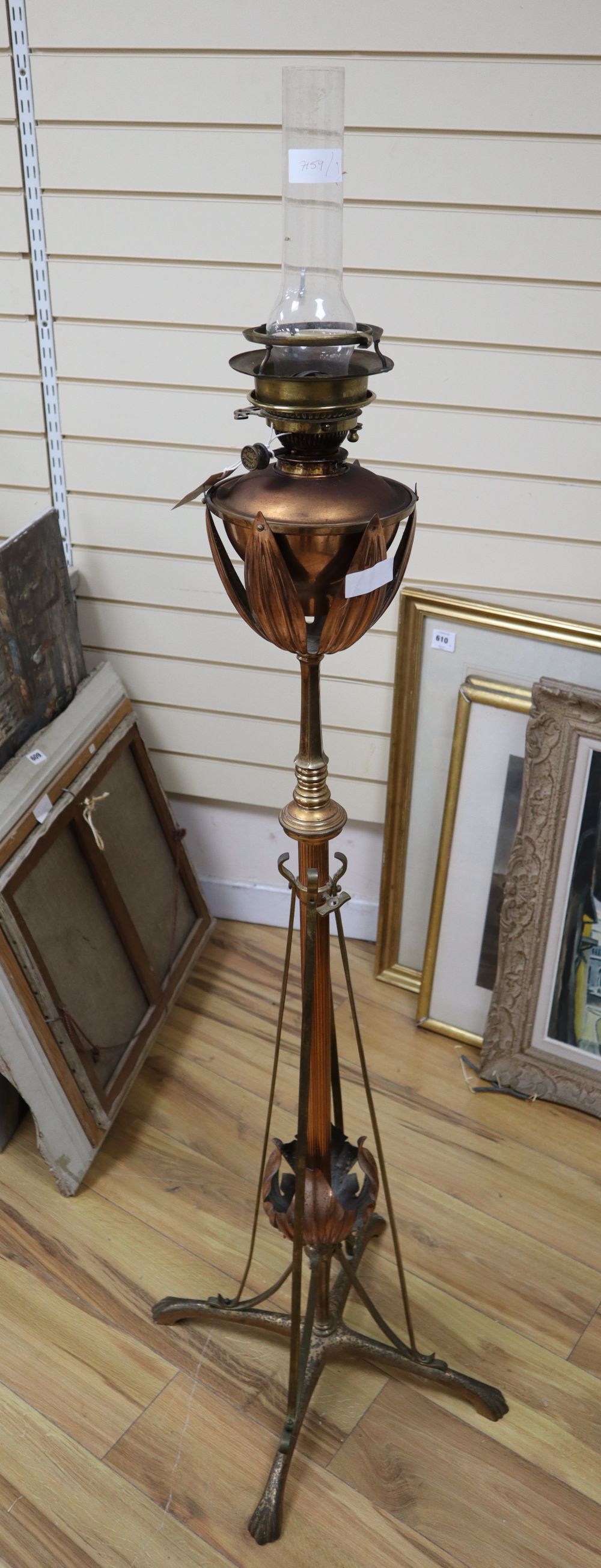 An Art Nouveau Benson style copper oil lamp standard, overall height 160cm - Bild 2 aus 3