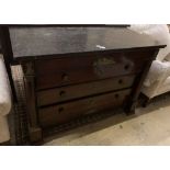 A French Empire ormolu mounted mahogany marble topped commode, fitted four long drawers, width