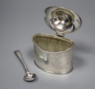 A George III engraved silver oval mustard by Robert Hennell I, London, 1786, 73mm, with later