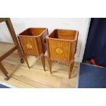 A pair of satinwood and marquetry jardinieres, width 28cm, height 51cm