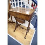 A Victorian burr walnut work table, width 51cm, depth 37cm, height 74cm