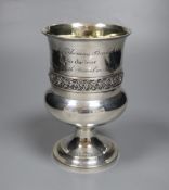 A George IV silver presentation goblet, decorated with vineous band and ewe, J.E Terry & Co, London,