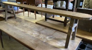 A French elm farmhouse bench, length 218cm