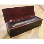 A 19th century Swiss rosewood cylinder music box, single-piece steel comb stamped LF