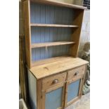 A Victorian part painted pine dresser, width 110cm, depth 49cm, height 183cm