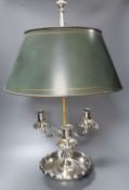 A French silver plated "lamp bouillotte" with a toleware shade, height 63cm