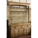 A Victorian pine dresser, width 160cm, depth 44cm, height 250cm