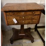 An early 19th century pollard oak work table, width 56cm, depth 40cm, height 74cm