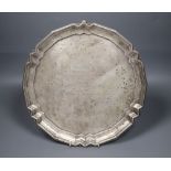 A George VI silver salver, with engraved inscription, Mappin & Webb, Sheffield, 1937, 30.6cm, 27.5