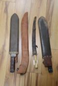 An Islamic tusk handled dagger and three 20th century machetes, longest 60cm