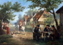 Jean Jacques Zuidema Broos (Dutch 1833-1877)oil on panelVillage scene with equestrian and other