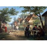 Jean Jacques Zuidema Broos (Dutch 1833-1877)oil on panelVillage scene with equestrian and other