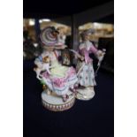 A late Meissen figure of a young girl with a spaniel and another of a young lady with a rose, 19th