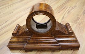 A Victorian burr walnut mantel clock case, width 54cm, aperture 13.5cm